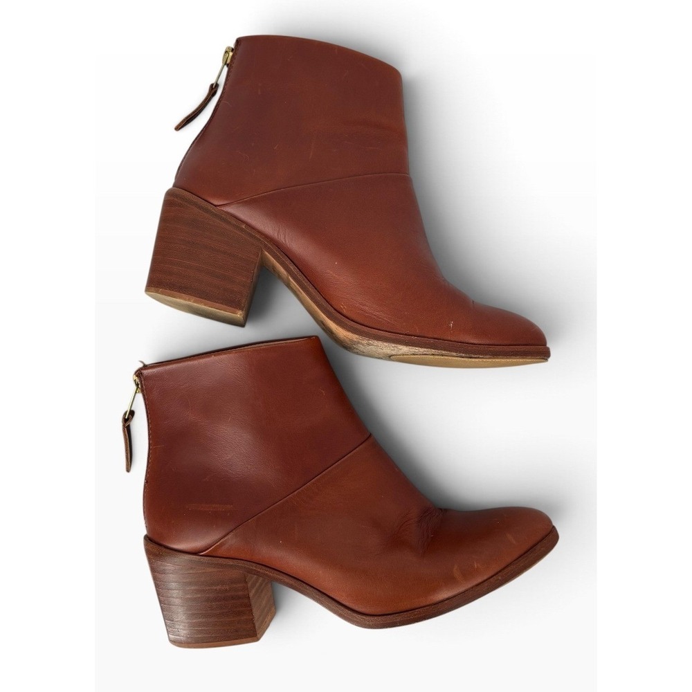 Nisolo Dari Bootie Womens 7.5 Cognac Leather Stacked Block Heel Western Boho